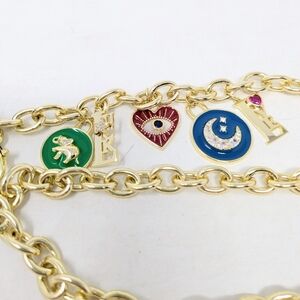 Kate Spade Gold Chain Belt Sz S/M Like Magic Love Evil Eye Moon Elephant Charms